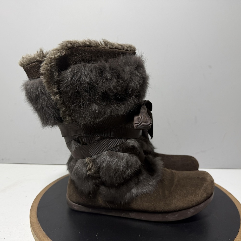 Kalso Earth Pike Boots Womens Size 7.5B Brown Leather Faux Fur Mid Calf Winter